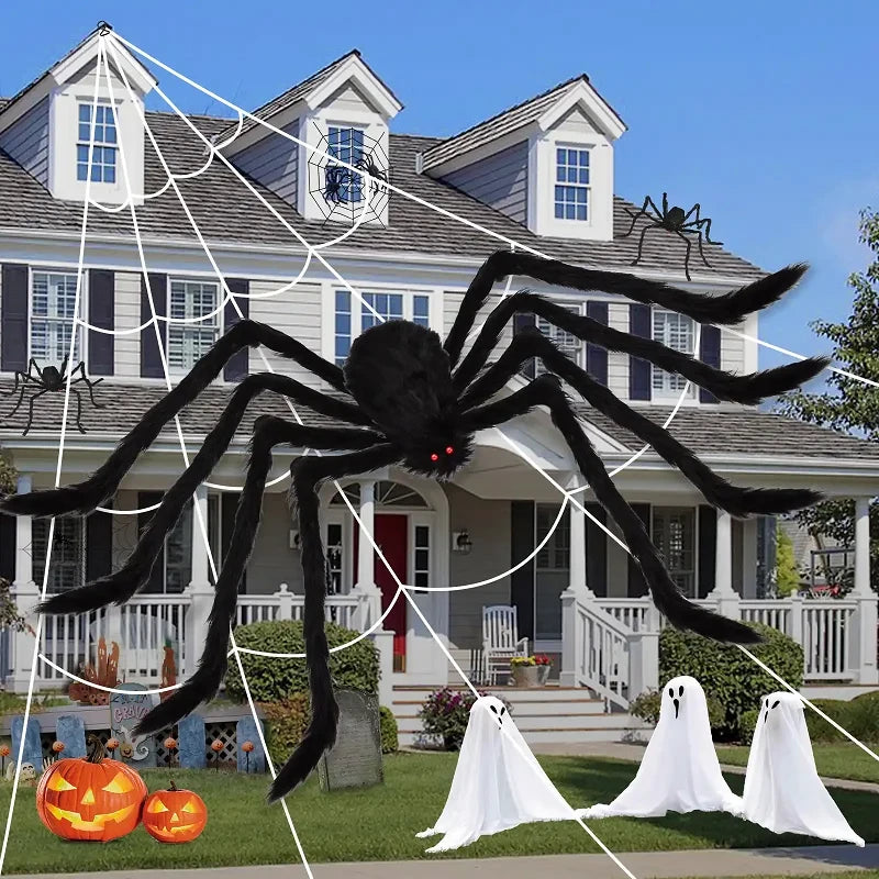 Giant Plush Halloween Spider – Oversized Spooky Party & Yard Decor