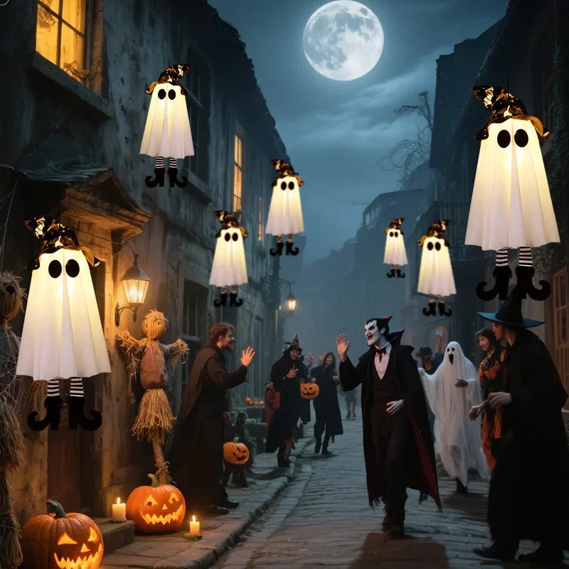 Light-Up Hanging Ghosts – Spooky Halloween Haunted House Decor