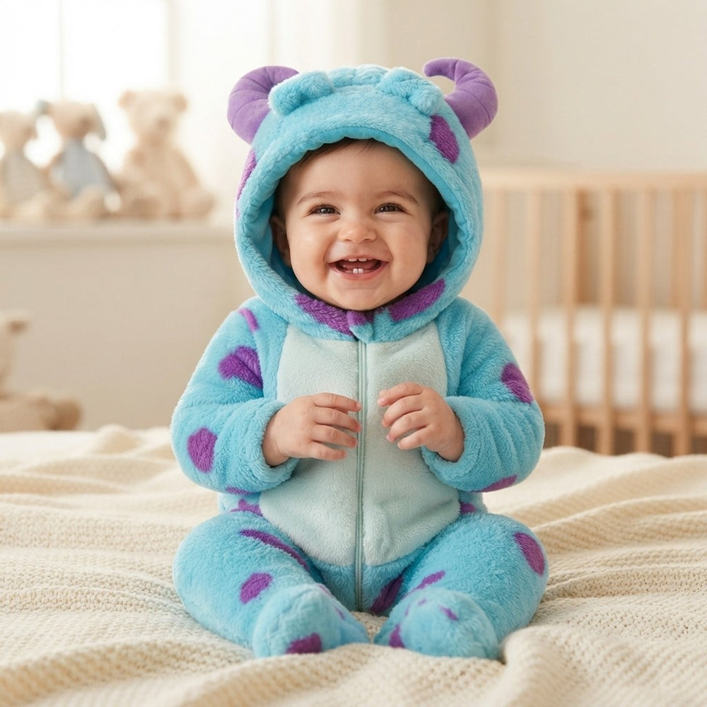 Fleece Animal Hood Baby Romper